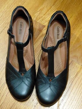Angelina by Cobb Hill Black Leather T-Strap Women's Shoes